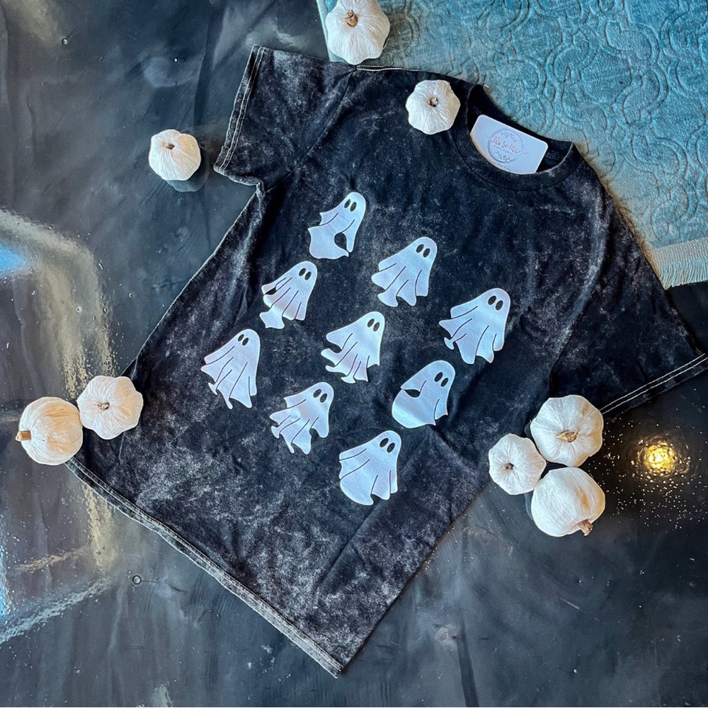Black T-Shirt with Ghost Print